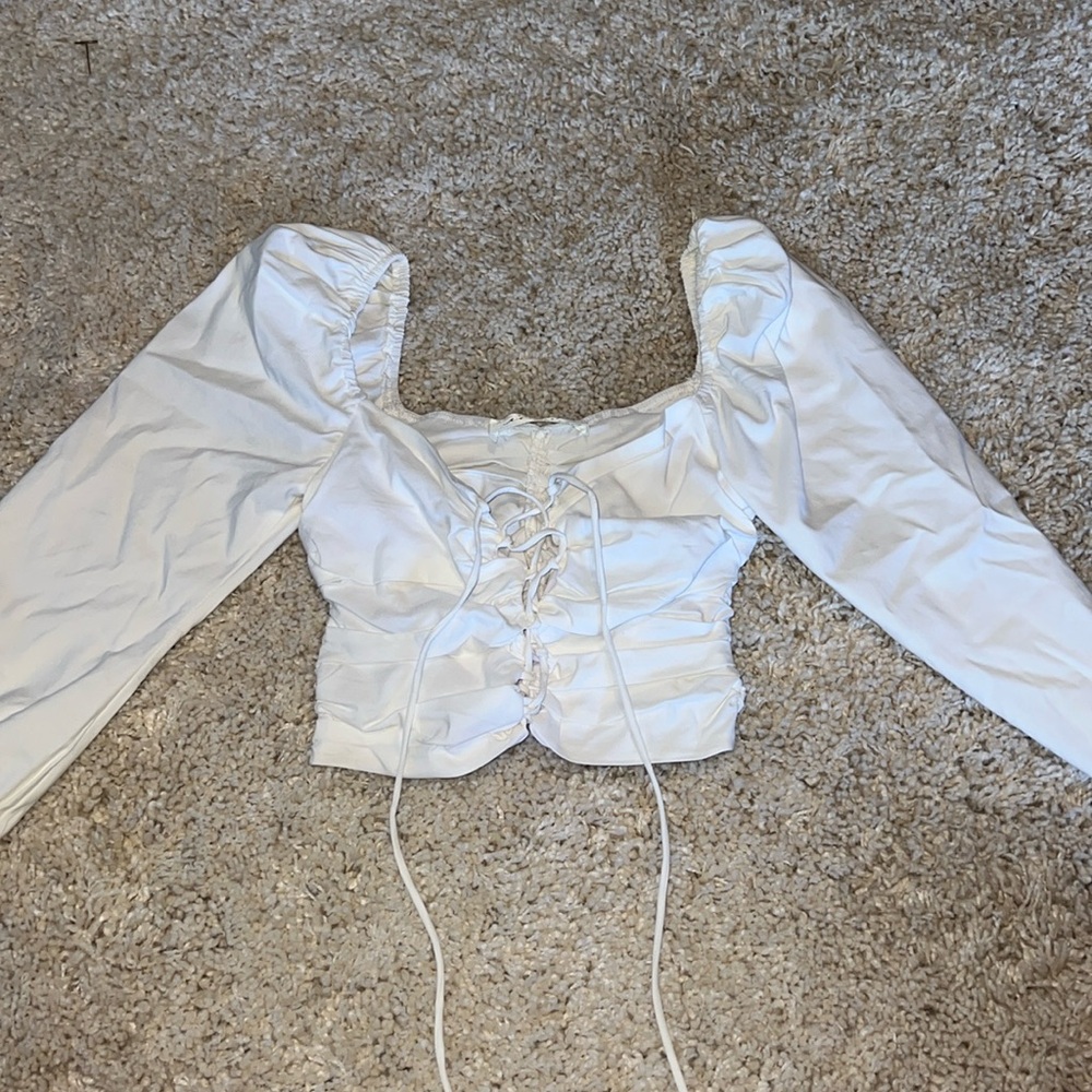 American Threads white long sleeve lace up top